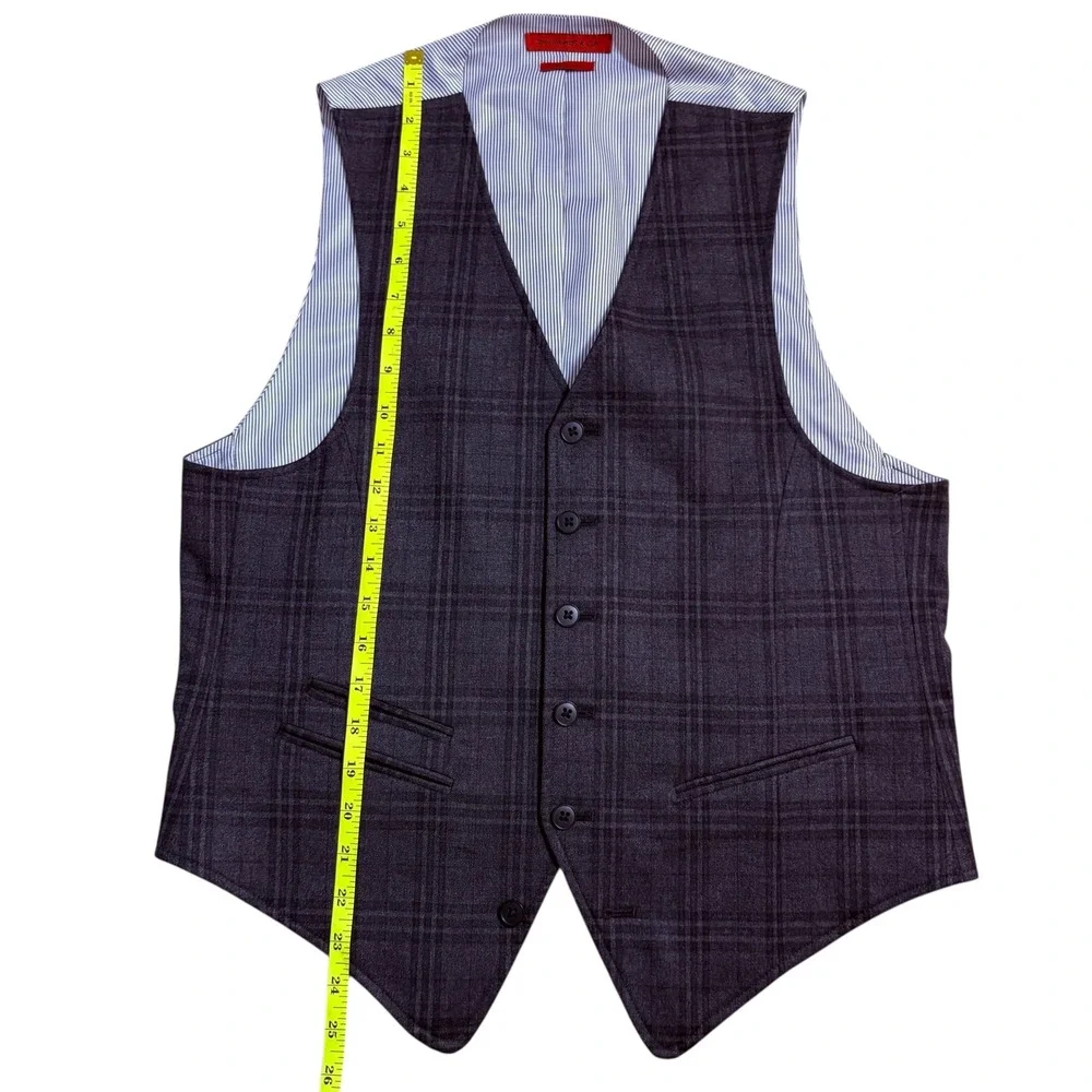 John Varvatos USA Plaid Wool Vest Men's Size S Dark Grey‎ Formal